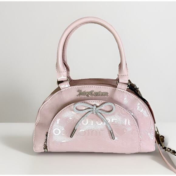 JUICY COUTURE PINK Convertible SATCHEL BOWLER XBODY Rhinestone Silver BOWS Y2K - Picture 2 of 16